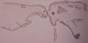 Dinosaur-Fights-Mammoth-drawing-300x147.jpg